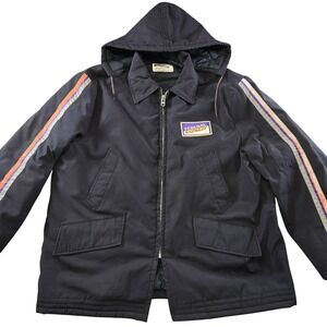 Vintage FedEx Jacket Mens XL Blue Hooded Zip Front Federal Express Patch Uniform